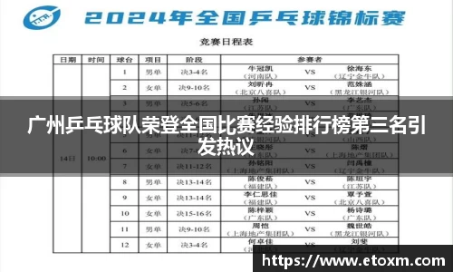 广州乒乓球队荣登全国比赛经验排行榜第三名引发热议